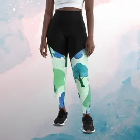 Summer Park with Green and Blue Trees Sports Leggings Gift for Runners