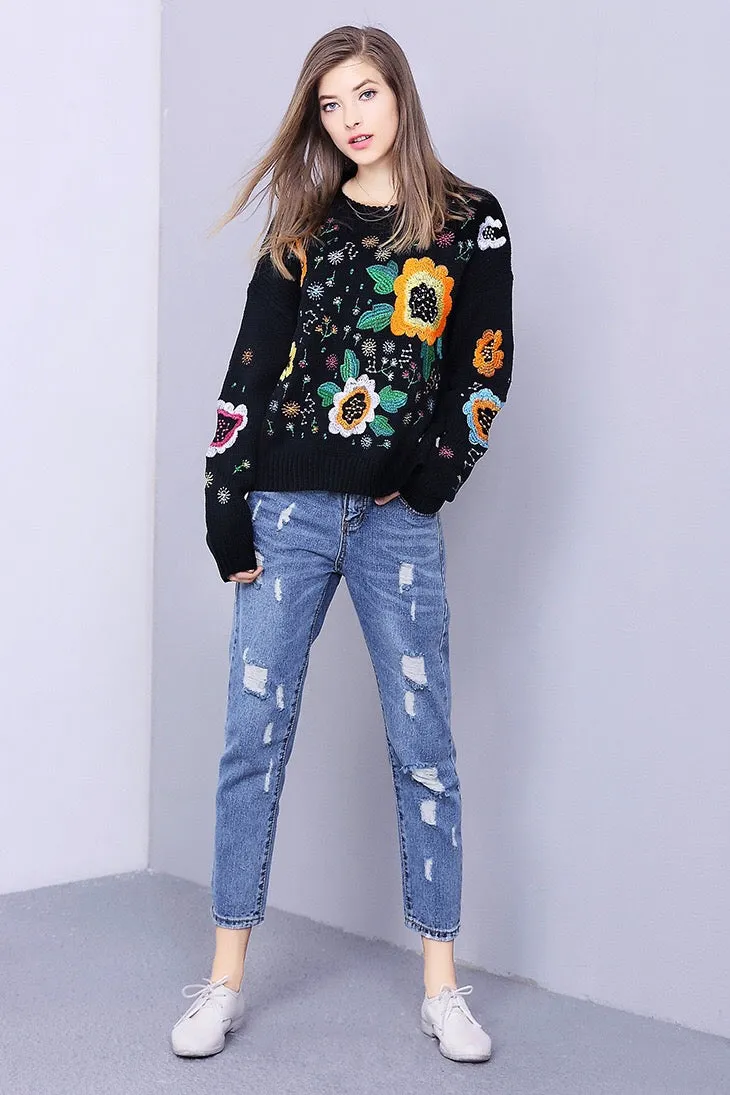 Sunflower Embroidered Sweater