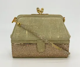 Vintage Judith Leiber Gold Suede and Swarovski Minaudiere