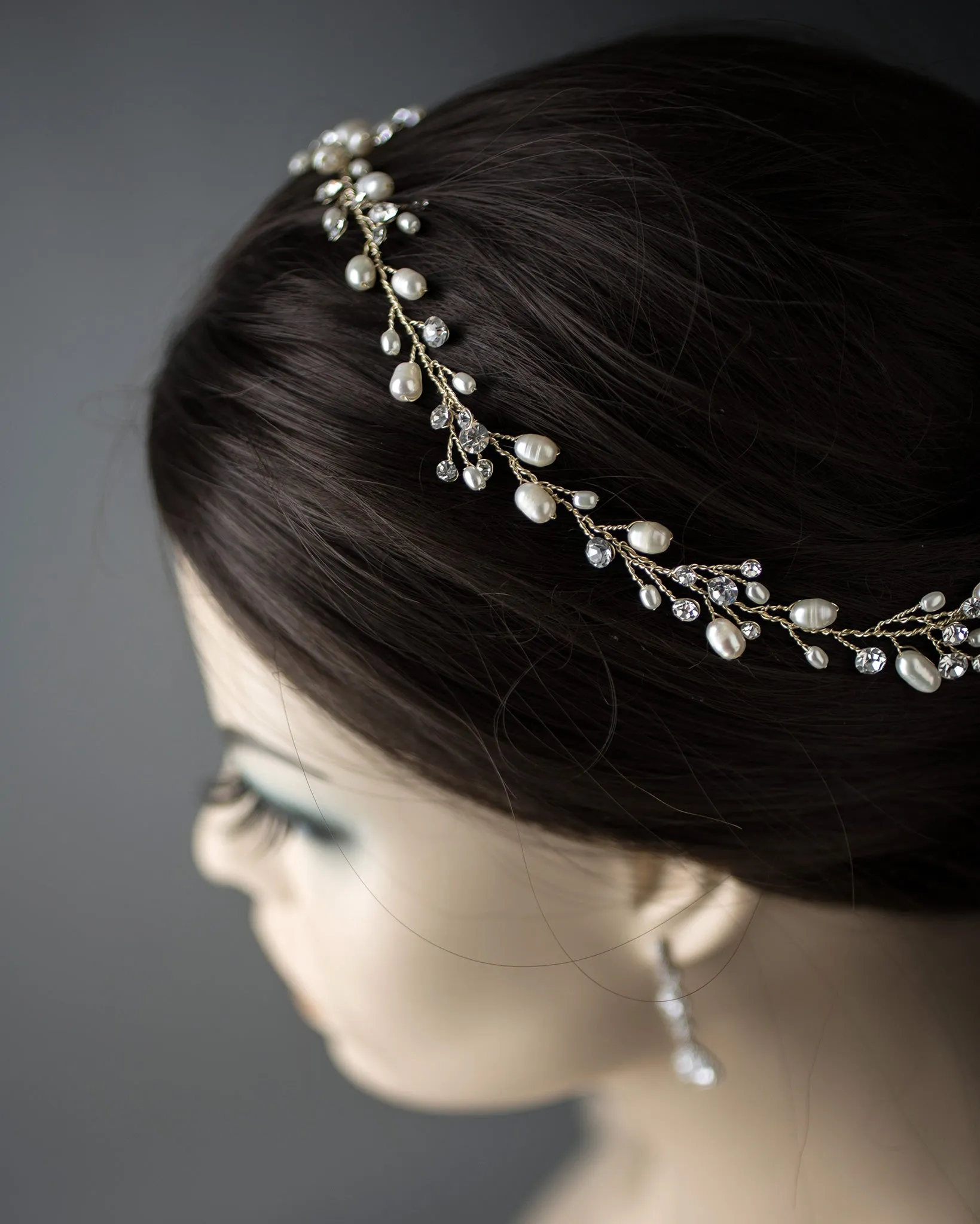 Wedding Hair Vine Headband of Freshwater Pearls and Rhinestones