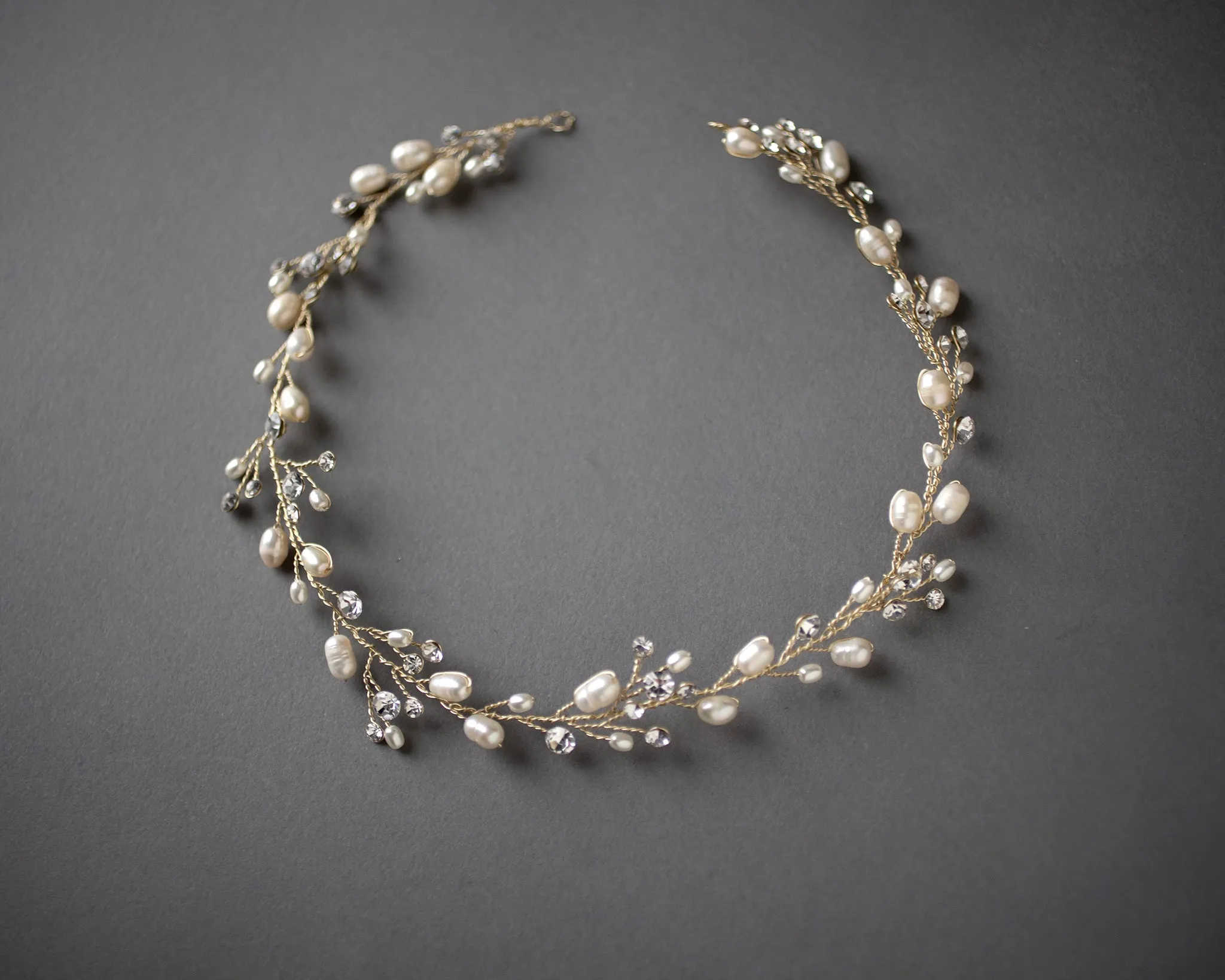 Wedding Hair Vine Headband of Freshwater Pearls and Rhinestones