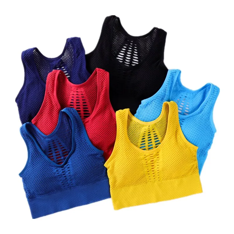 Women's Medium Mesh Support Cross Back Wire free Removable Cups Sport Bra