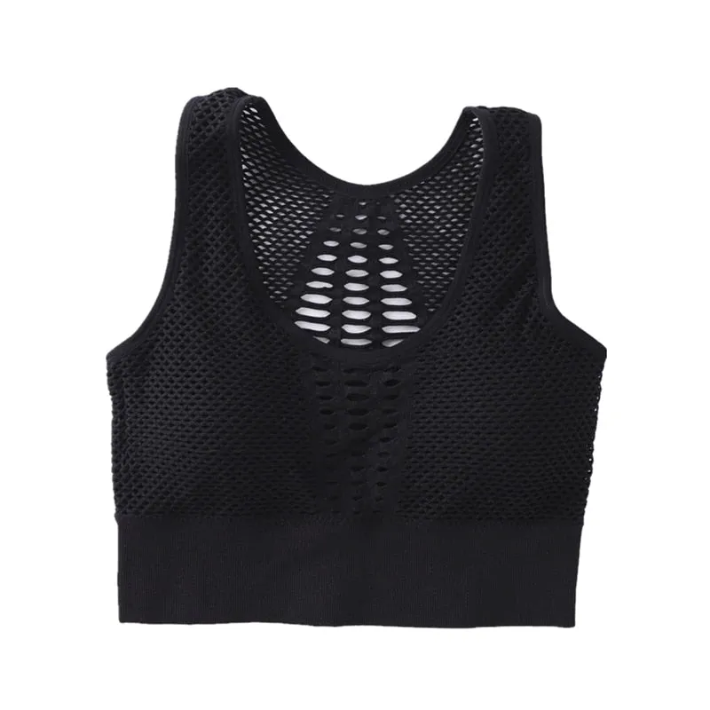 Women's Medium Mesh Support Cross Back Wire free Removable Cups Sport Bra