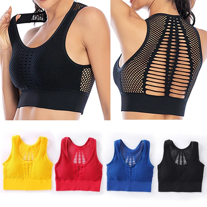 Women's Medium Mesh Support Cross Back Wire free Removable Cups Sport Bra