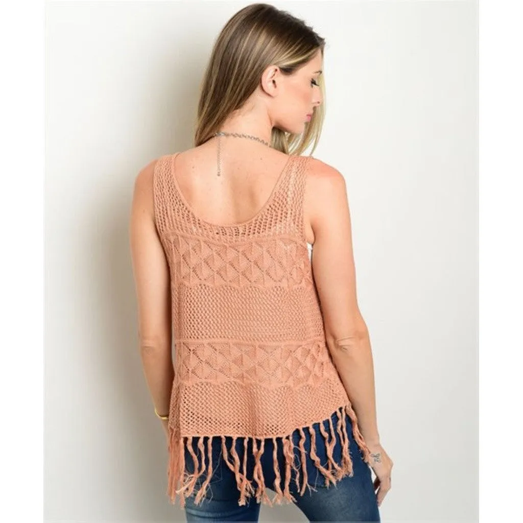 Women's Top Lace Fringe Trim Sleeveless